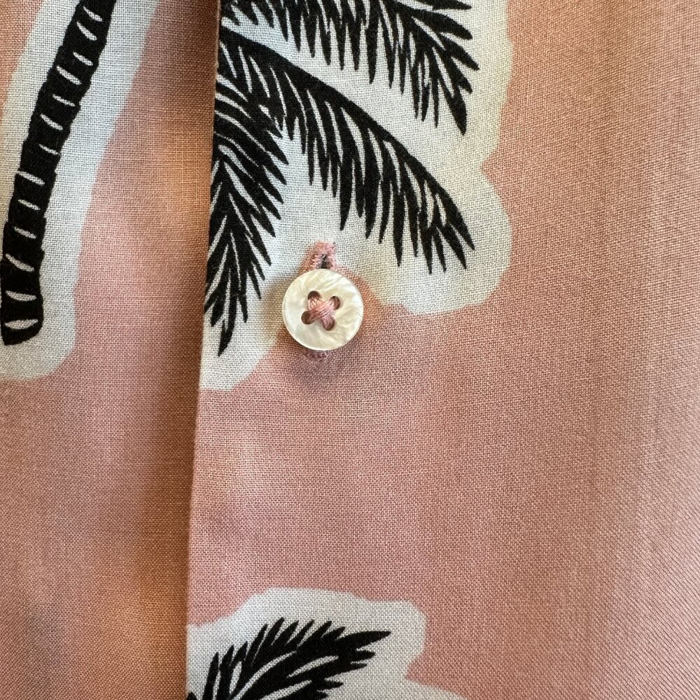 ZARA Men’s Relaxed Fit Palm Tree Print Shirt Size M Pink Black Tropical Casual - Picture 5 of 8